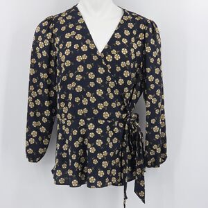 Loft Daisy Babydoll Wrap Peplum Top Tunic Womens Size 18 Blue Floral Peasant